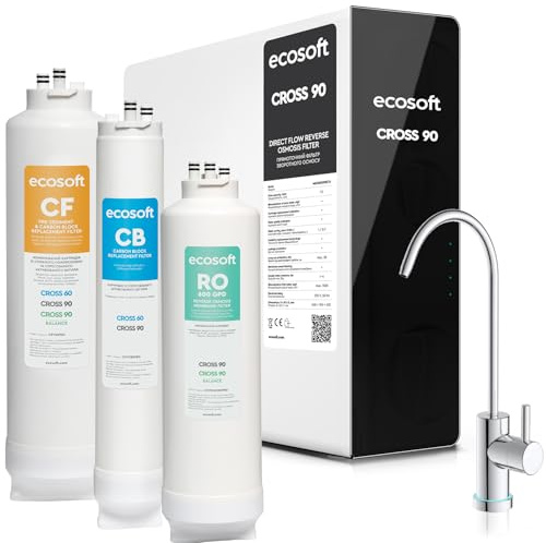 Ecosoft CROSS90 sistema de ósmosis inversa | Pantalla LED inteligente | Elimina 99 % PFAS, microplásticos y metales pesados | Compacto y fácil de mantener | Flujo directo 1,5 l/min