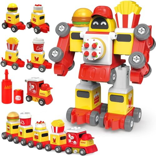TOYABI Tren Juguete, 5 en 2, Coche Papas Fritas,Coche Hamburguesa,Pastel,Transporte Combinados como Tren y Roblox Juguetes,Regalo para Niños y Niña 3, 4, 5, 6 7 Años