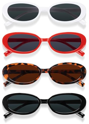 Becellen 4 Stück Vintage Oval Sonnenbrille für Damen Herren, Retro 90er Trendy Sonnenbrille Set mit UV400-Schutz Lustig Coole Brille Sunglasses