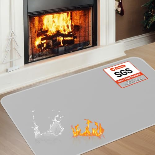Fireproof Fireplace Rug for Home Protection, 3'6'' x 2' x 0.04'', Grey
