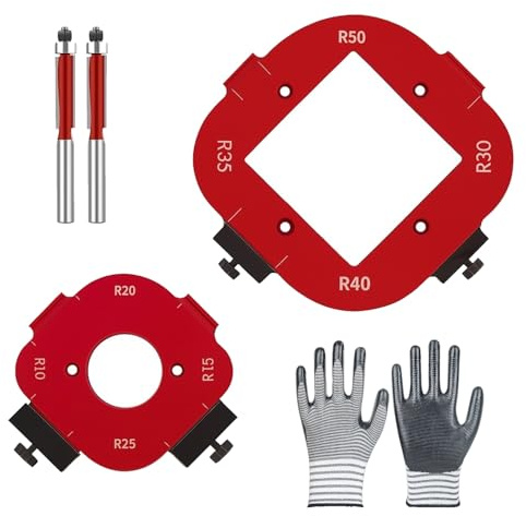 Fresa per giunti e archi per la lavorazione del legno, confezione da 2 pezzi in lega di alluminio, set di guide per taglio ad arco 8 in 1 (R10-R50) per finiture, router portatili e da tavolo (rosso)