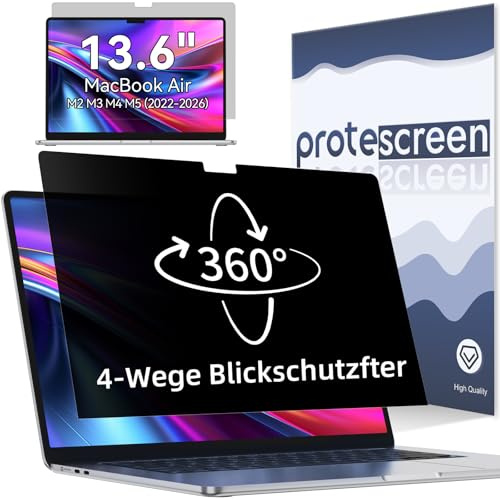 Filtro de privacidad de 360° para MacBook Air de 13 pulgadas M4 2025 y MacBook Air de 13,6 pulgadas (M2/M3, 2022/2024), luz azul, antirreflejos, 4 vías, filtro de privacidad Mac Privacy Screen