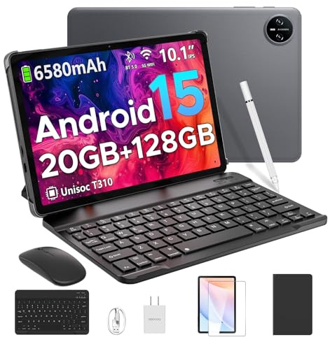DOOGEE Tab A9 Pro Tablet Android 15, 20GB + 128GB/2TB Tablet con Tastiera, 6580mAh Tablets con Penna, Unisoc T310 Tablets 10 Pollici, Dual Speaker, GMS, Face ID, 3.5 mm Headphone Jack - Mouse/Case