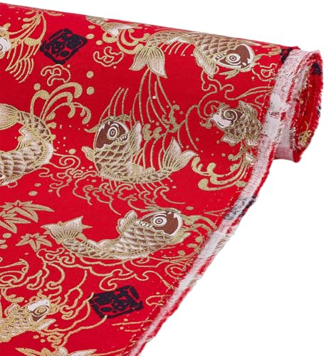 FINGERINSPIRE 1m Tissu Japonais en Coton Rouge 152cm de Large - Motif Poissons Style Traditionnel, Matière Douce et Légère pour Kimono, Yukata, Vêtements DIY, Décoration D'Intérieur
