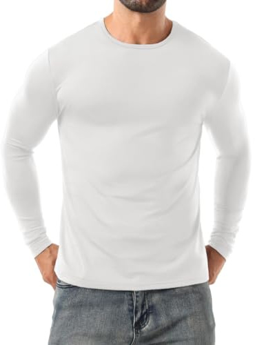 PrinStory Maglia termica da uomo UK a maniche lunghe biancheria intima termica girocollo base strato invernale caldo morbido t-shirt