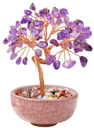 JurciCat árbol De Vida Cristal Feng Shui Decoración 81 Cristales árbol De Piedras Preciosas con Base Decoración Espiritual para Regalo Y Buena Suerte (Amatista)