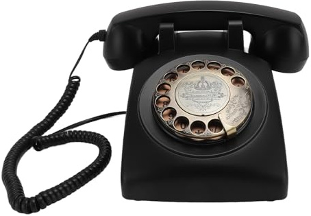 Cocoarm Retro Roterande Telefon Vintage Fasttelefon Gammaldags Nummerskiva med Mekanisk Ringare för Hemkontorsinredning Samlare (Svart)
