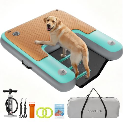 SportBob 120 x 100 cm Rampa de Agua Hinchable para Perros, Resistente a los Desgarros y Duradera, Rampa Hinchable para Perros de hasta 100kg, Ideal para el Verano, Piscinas, Barcos, Muelles y Lagos