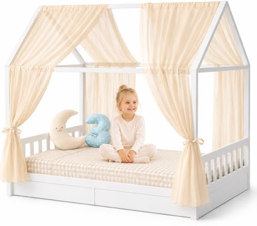 YellowNest Hussäng himmel av 100 % polyester – set om 2 – andningsaktiv och hållbar – sänghimmel, baldakin för barnsäng och hussäng, barnrumsdekoration (beige, 80 × 270 cm (2 stycken))