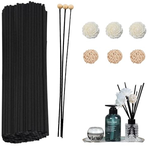 Paquete de 100 varillas aromáticas negras con juego de decoración como varillas de ratán para ambientadores y varillas para ambientadores de habitación de 11,8 pulgadas para una difusión eficaz de la