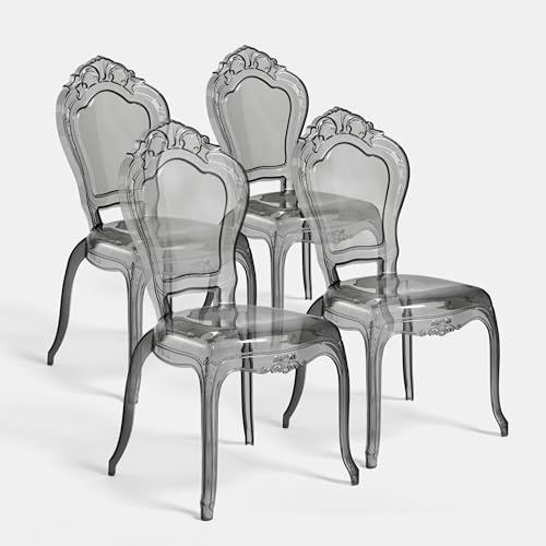 Biscottini Set 4 Sedie in Policarbonato - Sedia Cucina Soggiorno 53x50x97,5 cm - Poltrone Barocche Sala da Pranzo Camera da Letto - Poltrona in Plastica da Esterno Moderna Cerimonie