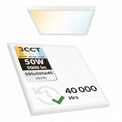 Utanpåliggande LED-takpanel SLIM 60x60x2,8cm – 50W 3CCT 3000K/4000K/6500K SUPERNOVA 230V – 5000 lm – Rasterlampa Vit – Fyrkantig Taklampa för Vardagsrum Kök Kontor – Horoz Electric