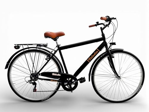 Bicicletta Uomo 28 Passeggio Nero Vintage Velodia · Bici da Città con Cambio Shimano · Comoda e Robusta · Perfetta per Spostamenti Quotidiani e Tempo Libero · Stile Retrò Elegante (Bici)