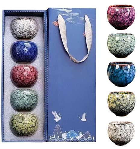 RNPKZ Juego de 5 tazas de café de espresso, de gres, 130 ml, tazas de café de cerámica de pared gruesa, sin asa, pequeña taza de té para té moca, regalo para mujeres, hombres, personas mayores