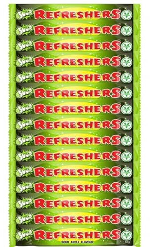 15 x Refreshers Sour Apple Chew Bars Individually Wrapped Sweets Bulk Multipack - Retro Fizzy Sherbet-Filled Sour Apple Flavour Chewy Bar Candy Treat, Vegetarian-Friendly, For Gifting, Sharing,Parties