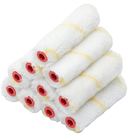 Fit For The Job Lot de 10 mini rouleaux tissés à poils moyens 100mm pour peinture artisanale, finition lisse des peintures-émulsions sur les murs intérieurs et plafonds