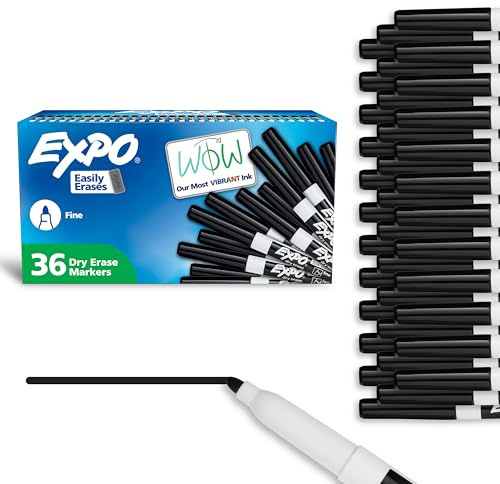 EXPO Dry Erase Markers, Low Odor Ink, Black, Fine Tip, 36 Count - Easily Erases, Ideal for Classroom, Home, Office, Back to School, Teacher Supplies