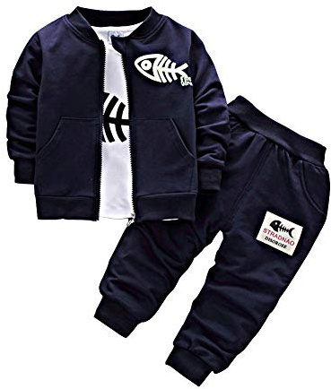 Chaqueta de Abrigo para Bebés Recién Nacidos Pantalones Largos de niños Camiseta de Manga Larga Conjunto de Ropa de 3 Piezas Navy 4T