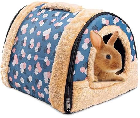 kathson Rabbit Bed Tent Sleeping House Warm Fleece Hideout Foldable Cave Winter Hut for Rabbits Chinchillas Guinea Pigs Ferrets Hedgehogs Hamsters Rats and Cats (Dark Blue)