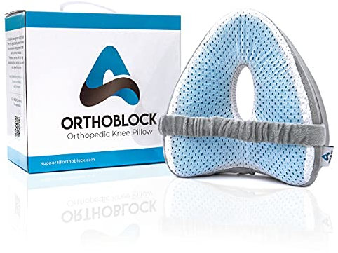 ORTHOBLOCK Kniekissen inkl. Osteopathgeschätzter Gesundheits und WohlfühlPflegeführung VeloursHülle mit Kühlkissen und Kniebandage MemoryFoamBeinkissen perfekt für IschiasSchmerzlinderung (Grau)