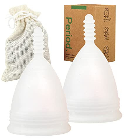 M MUNCASO Menstruationstasse 2 Stück Period Menstrual Cup, Sehr Weich und Flexibel Mehrwegbecher Menstruationstasse aus Medizinischem Silikon Menstruations Cup (L (Pack of 2), Weiß)