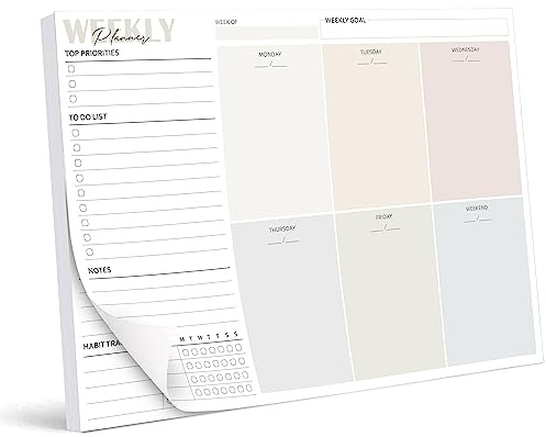 BIROYAL Weekly Planner Notepad Undated - 50 Sheets Weekly To Do List Notepad (8.3x11.7) - Weekly Planner Pad with Daily Checklist, Priority Todo & Notes - Home & Office Desk Accessories