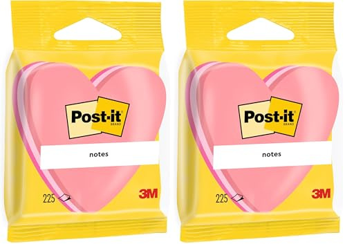 Post-it 76x76 mm Heart Shaped Cube Notes - Pink (Pack of 2)