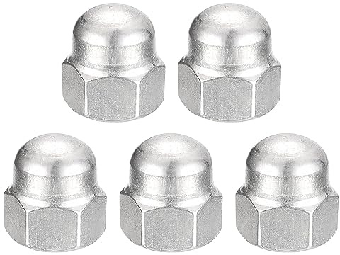 sourcing map 7/16-14 Acorn Cap Nuts,5pcs - 304 Stainless Steel Hardware Nuts, Acorn Hex Cap Dome Head Nuts for Fasteners (Silver)