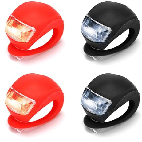 SULIVES 4Pcs Bike Lights Front and Back - Reliable Companion for Outdoor Cycling, Three Brightness Level Options Ensuring Nighttime Riding, Highly Elastic Waterproof LED Bike Lights Black & Red