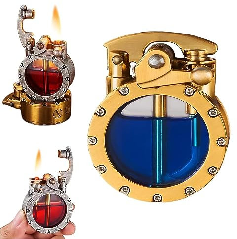 HESTAY Paquete de 2 Encendedores de Gabardina Retro Transparentes, Estilo Steampunk Antiguo, de Bolsillo, Sin Combustible (Oro) (Color: D)