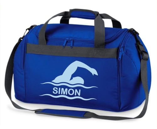 minimutz Sporttasche Schwimmen für Kinder - Personalisierbar mit Name - Schwimmtasche Duffle Bag für Mädchen und Jungen (Royalblau)
