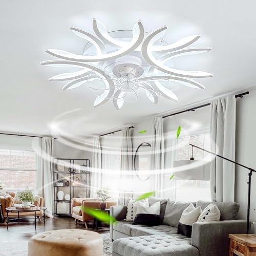 Caufloce Groß Deckenventilator mit Beleuchtung LED, 6 Gang Reversibel Deckenlampe Ventilator Fernbedienung Dimmbar Leise Modern Deckenventilator Licht DC Wohnzimmer Smart für Schlafzimmer-Schwarz