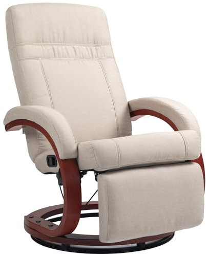 HOMCOM Swivel Recliner Chair with Footstool and Wood Base, Manual Reclining Chair for Living Room, Bedroom, Beige
