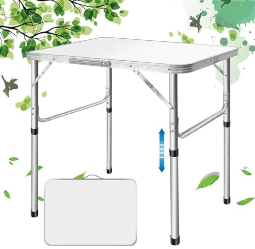 Folding Table 2.5ft Camping Tables That Fold Up Small Picnic Table with Adjustable Height, Indoor Outdoor Aluminium Foldable Portable Table for Garden Wedding Party Kitchen Compact Small BBQ Table