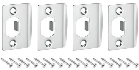 QUARKZMAN 4pcs Placa de Golpe de Puerta, Placa de Cierre de Seguridad con Kit de M4 Tornillos en Forma D Angulo Recto de Acero Inoxidable para Refuerzo de Marco de Puerta, 57x45mm, Plateado