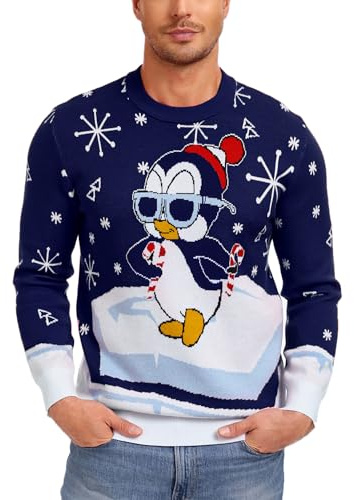 Demegimi Jersey Suéter de Navidad Suéter Divertido de Pingüinos Sweater Lindo Suéter Navideño Navidad Divertido Cuello Redondo de Manga Larga
