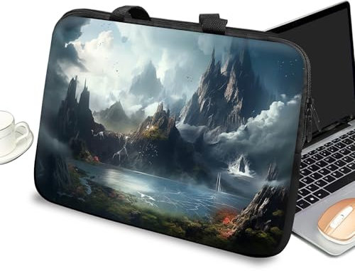 Custodia universale per computer portatile da 10 pollici, con maniglia e cerniera, borsa messenger per tablet da 7-10 pollici, per iPad/Notebook/eBook/lettori, montagne