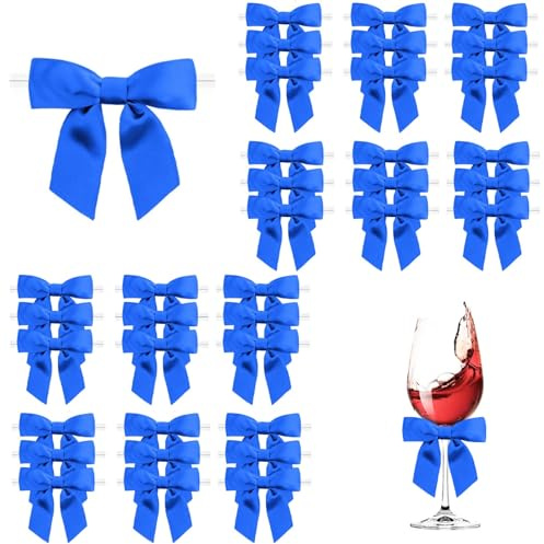 Dooozy 36 Lazos de Satén, 8.8 CM de Mini Lazos de Regalo Preatados de Cinta de Raso para Regalo DIY Galletas, Bolsas de Caramelos, Árbol de Navidad, Decoración de Boda(Azul Oscuro)