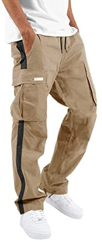 VaiKanhai Pantalon cargo pour homme - Jean stretch pour homme - Quatre saisons - Route - Loisirs - Sport - Multi poches - Bouche - Casquette - Corde - Taille - Lacets - Pantalon cargo tissé standard -