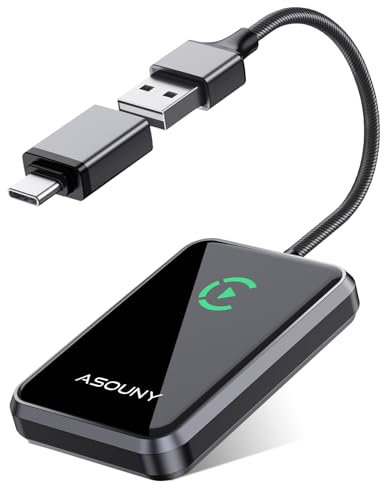 ASOUNY Adattatore CarPlay Wireless 2025 Trasforma CarPlay cablato in CarPlay senza fili, Plug & Play, Adatta per auto dal 2016 e iPhone 6+ (iOS 10+) (Grigio)