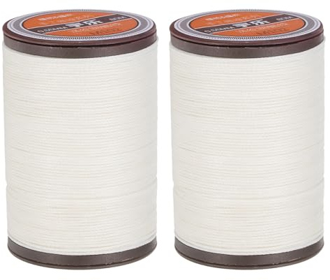 Kvartsman 2 stycken vaxade sytrådar för symaskin, 0,55 mm x 80 m, rund vaxtråd, sadelgarn, polyestergarn för lädersömnad, bokbindning, reparation, flätade armband, krämvitt