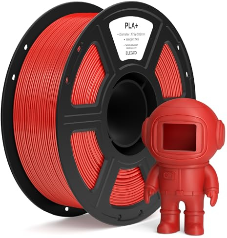 ELEGOO PLA+ Filamento 1,75mm Rosso 1KG, PLA Plus ad Alta Resistenza per Stampanti 3D, Precisione Dimensionale +/- 0,02mm, Bobina da 1kg (2,2lbs) Compatibile con la Maggior Parte delle Stampante 3D