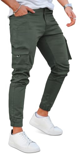 GINGTTO Mens Camo Cargo Trousers Slim Fit Combat Work Pants for Men Military Stretch Joggers | 6 Pockets,Tapered leg,Heavy weight,30in,Work,Hiking