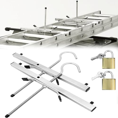 SUQ 2PCS Scala Rack, Heavy Duty Scala Rack, con 2 Lucchetti Liberi, Serrature Universali per il Tetto per Auto o Furgone, Accessorio per Scala Facile da Aumentare la Sicurezza, 45 × 41 × 23cm