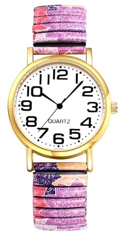 JewelryWe Reloj Bohemio Elástica Mujer: Relojes de Cuarzo Analógico Redondo Correa de Acero Inoxidable Esfera Escala de Numérica Arábigos Grande Fácil de Leer - para Ocio Negocios Regalos