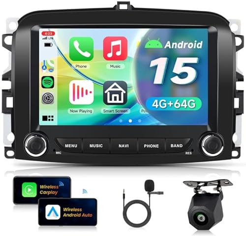 VECHTEL 4G+64G Autoradio Android 15 per Fiat 500L 2013-2019, 7 Pollice HD Schermo Auto Radio co Carplay Android Auto senza Fili GPS Wi-Fi USB Bluetooth Radio FM RDS Retrocamera