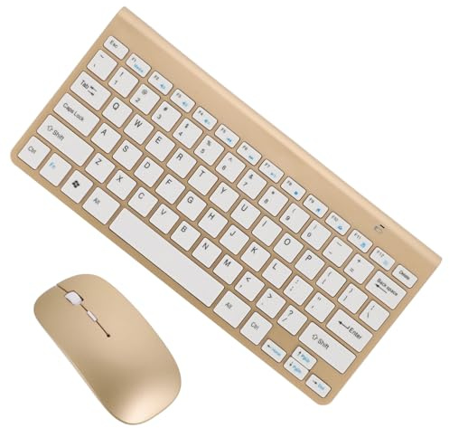 LALAFINA Ensemble Clavier et Souris sans Fil Silencieux 2,4 Ghz pour Bureau Professionnel Compact Design Fin Or pour Usage Quotidien et Déplacement