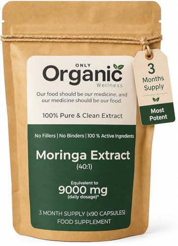 Only Organic Wellness Moringa Capsules 9000mg(40:1) - 3 Month Supply | 90 High-Strength Moringa Extract Capsules | Pure Potent Leaf Extract - No Additives | Vegan, Non-GMO & Lab-Tested