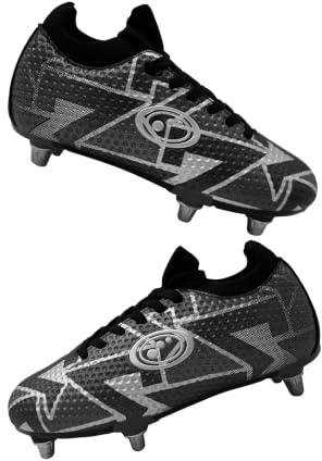 Optimum Aztec Soft Ground (SG) Rugby Boots with Screw-in Metal Studs Grey