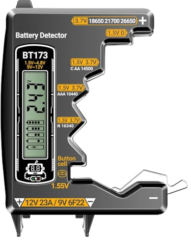 Syengery Testeur de Piles pour la Maison,Outil Détecteur Tension Capacité,Contrôleur Digital pour Appareils Domestiques Piles D/C/AA/AAA/N/9V/ Bouton/3.7V Équipements Électriques Télécommandes